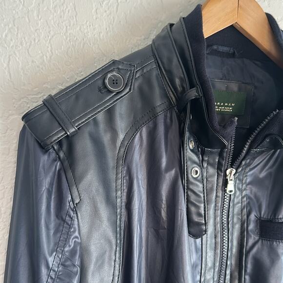 Zara Man Blue Faux Leather 90s Jacket Y2K Moto Streetwear Full Zip Bomber XL - Picture 4 of 10